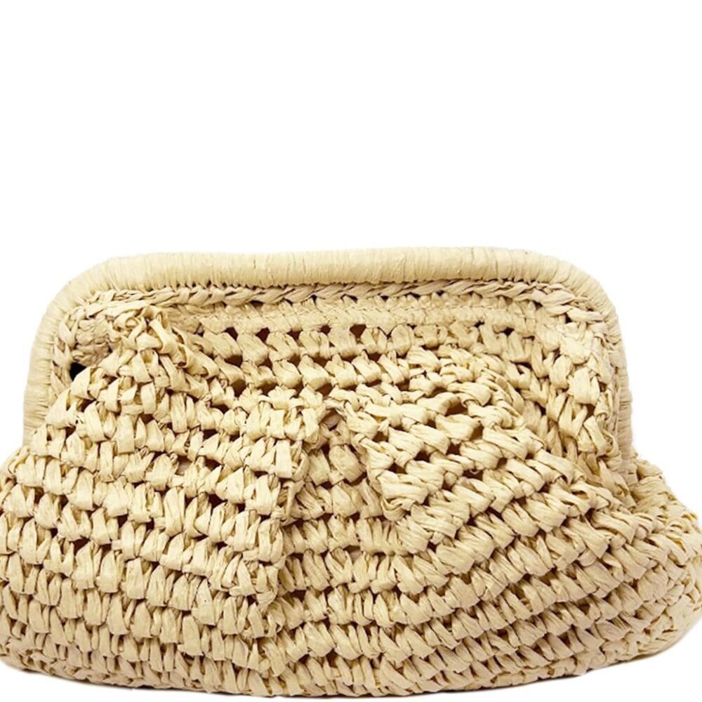 Straw Clutch Bag Cloud Dumpling Shape Crossbody S… - image 1